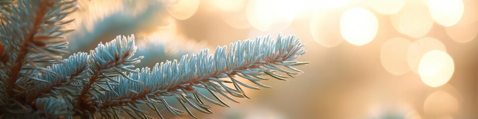 Christmas tree branch on bokeh blurred background