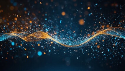 Wall Mural - Science background with particles and waves, quantum technology
