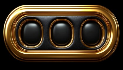 Three Circular Buttons in a Golden Frame with Black Leather Backing