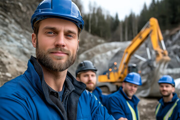 mining engineering team is overseeing operations at construction site, showcasing teamwork and professionalism. focus is on safety and collaboration in rugged environment