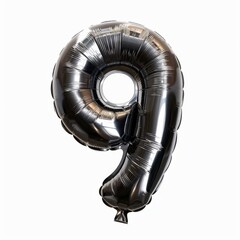 3D render black inflatable foil balloon. Bright figures for party decoration. Glossy black numbers isolated on white background. Digit 9