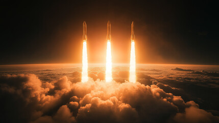 Wall Mural - Multiple rockets launch from the Earth planet