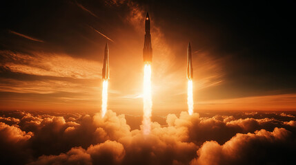 Wall Mural - Multiple rockets launch from the Earth planet