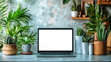 Mockup image of a blank screen laptop on a white background 