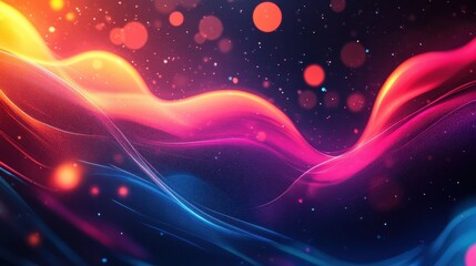 Wall Mural - Neon glow of abstract shapes and patterns against a dark background, creating a vibrant and energetic atmosphere.
