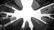 © PBMasterDesign - Skyscrapers reaching towards the sky in monochrome perspective.