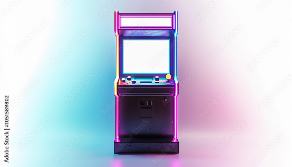 Glow neon retro arcade machine glowing lights blank white screen ...