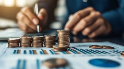 Coins carefully placed on table, a closeup view of savings and finance hand