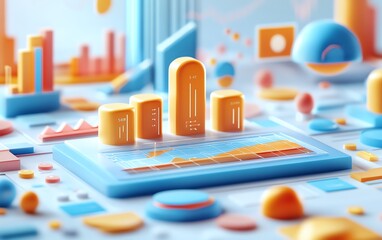Leinwandbilder - Detailed 3D rendering of data visualization with sleek graphs and charts, capturing key metrics and trends in an innovative design