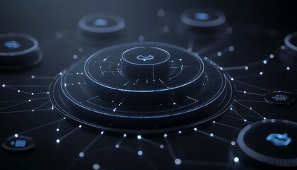 Leinwandbilder - Innovative 3D mockup of a blank dark background with space for text, featuring modern digital blue user icons and stylish connecting lines