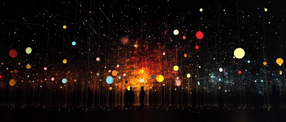 Leinwandbilder - Eyecatching 3D visualization of a digital lineage tree showcasing user icons and speech bubbles, representing personal data and social connections on a rich dark backdrop
