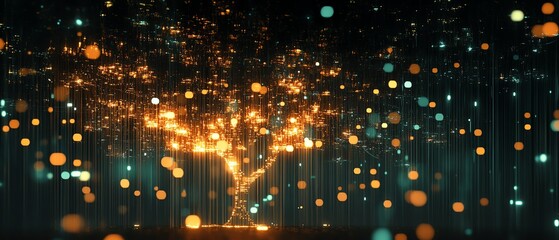 Leinwandbilder - Eyecatching 3D visualization of a digital lineage tree showcasing user icons and speech bubbles, representing personal data and social connections on a rich dark backdrop