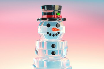 Poster - A crystal like snowman wearing a black top hat and red bow.