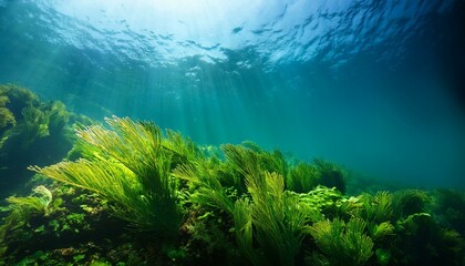  Underwater view of green plants
