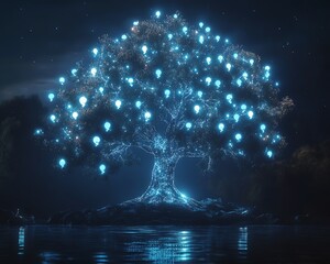 Leinwandbilder - Stunning 3D rendering of a digital graphic lineage tree showcasing user and speech bubble symbols