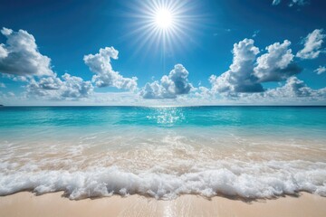 Wall Mural - A sunny day on a sandy beach with clear blue sky and no people in sight