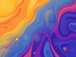 Wall Mural - colorful abstract waves of orange, yellow, purple, and blue with floating circles on a vibrant backg