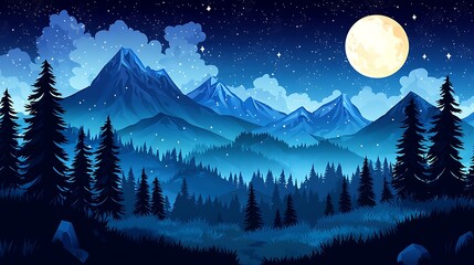 Wall Mural - serene night sky with full moon and milky way