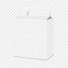 Wall Mural - white blank folding cardboard gable box with die cut carry handle. realistic 3d vector mock-up. pape