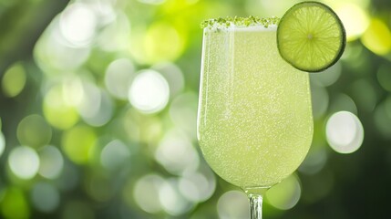 glass of sparkling coctail with lime