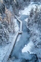 Poster - Wooden Bridge Over Frozen River