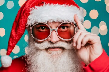 Wall Mural - modern santa claus with christmas hat and cool glasses