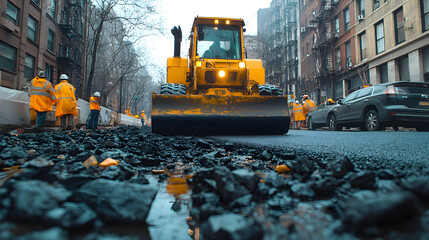 Photograph of an Asphalt Roller Rolling Black Top – Capturing the Construction Process in Action
