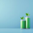 © Sangsung - Green Batteries with Leaves on Blue Background