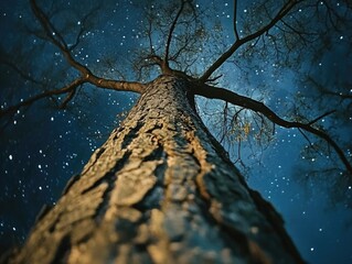 Wall Mural - tall tree under starry sky