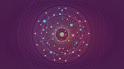 Wall Mural - abstract fractal circles background with colourful connected web dots for global data business conce