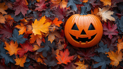 Halloween banner with copy space, Jack-o'-lanterns, pumpkins, autumn theme