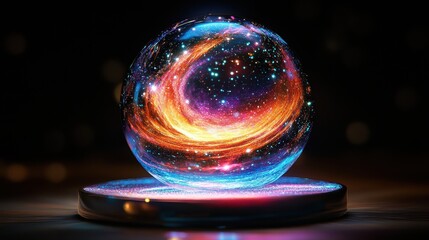 Wall Mural - Colorful hologram of a galaxy spinning in mid-air.