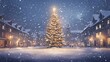 © Vergiliy - Christmas tree glowing in snowy town square, festive atmosphere, winter scene
