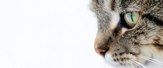 Wall Mural - close up of cat face with green eye and copy space