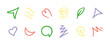 © Mariia Eliseeva - Line movement element set, emotion graphic effects, decoration icons. Color doodle line elements, arrow, emphasis, heart, wind, zigzag, sparkle. Hand drawn Anime emotion, express shape.