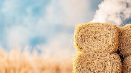 Heap of cereal bales with steam rising, cozy breakfast