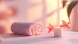 spa, relaks, ręcznik, wellness, zdrowie, ikona 3D, pastelowe kolory, minimalistyczne, aromaterapia, estetyka, pielęgnacja, harmonia, komfort, odprężenie, zdrowe nawyki, rytuały, luksus, chwile dla sie
