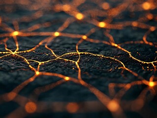 Wall Mural - intricate network of glowing lines on a dark textured surface, creating an ethereal and mesmerizing 