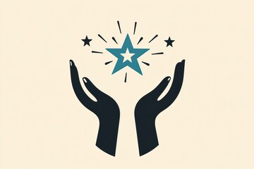 A success hands icon with two hands raised and holding a star, representing support and achievement.