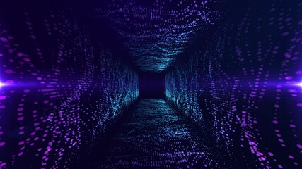 Wall Mural - traveling through the futuristic abstract particle tunnel, animated technology background, 4k loop