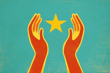 A success hands icon with two hands raised and holding a star, representing support and achievement.