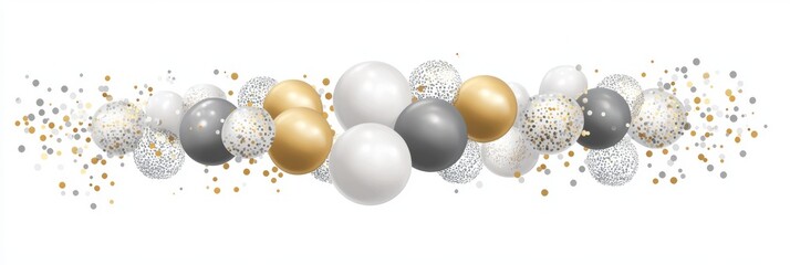 Poster - On a white banner, silver, white, and gold balloons are isolated