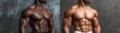 © Pachita - Sidebyside comparison of a man s body before and after weight loss, defined muscles and lean figure in the after image, dramatic lighting on abs