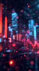 Wall Mural - a vibrant digital landscape showcasing abstract data visualizations with glowing red and blue elemen