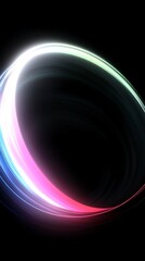 Abstract arc-shaped blue and green light rays forming a wormhole on black background, 3D rendering, close-up shot, gradient, arc, glowing edge lines, 4K resolution, hyper-realistic, high details

