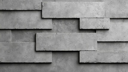 Textured concrete wall with rectangular panels in grayscale, modern architectural design.