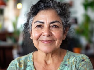 Poster - Jovial Woman in Floral Shirt