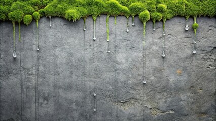 Gray stone background with dripping moss, rock, organic, vegetation, outdoor