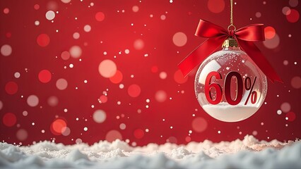 Wall Mural - a discount tag 60 percent off. a 60 percent tag written on the christmas tree bauble, christmas sale