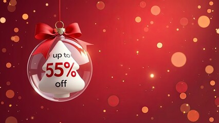Wall Mural - a discount tag 55 percent off. a 55 percent tag written on the christmas tree bauble, christmas sale